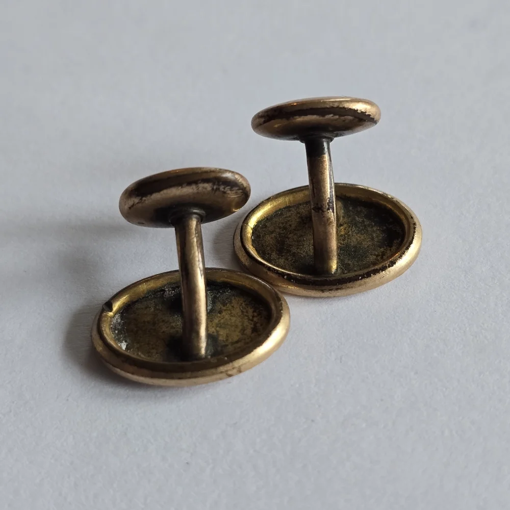 Vintage cuff links gold tone oval shield engraved edwardian art deco style